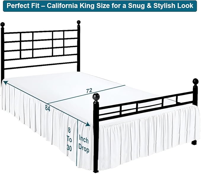 Shreem Linen Ruffled Bed Skirt with Split Corners, Gathered Style, 100% Microfiber, 21-Inch Drop, Dust Ruffle Bedskirt with Platform, Cal-King, White