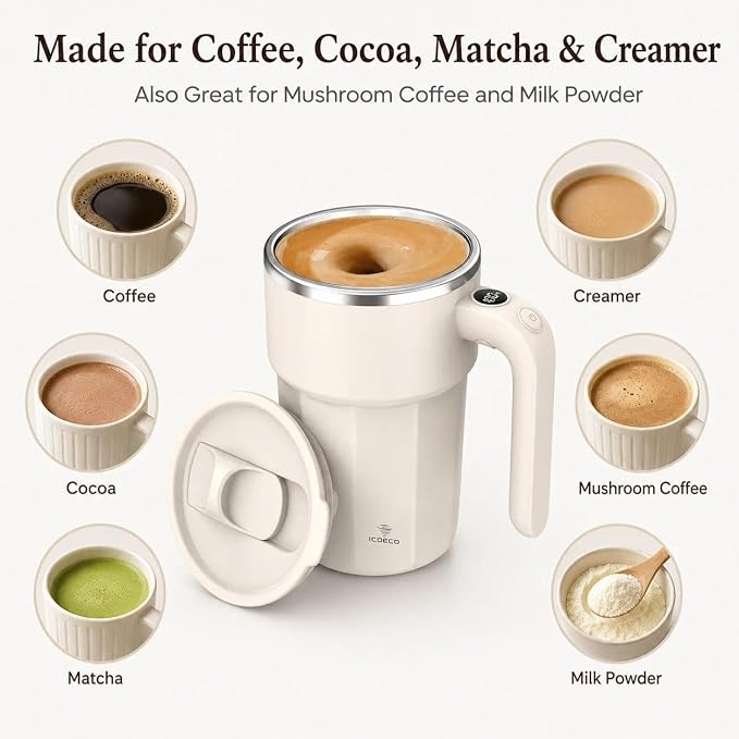 Self Stirring Coffee Mug, 12oz Rechargeable Magnetic Mixing Cup