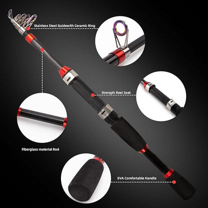 Collapsible Fishing Rod and Reel Combo, BalanZze Telescopic Fishing Rod with Spinning Reel, Portable Collapsible Fishing Pole Kit for Saltwater and Freshwater