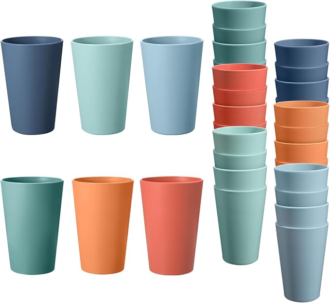 24 Pcs Unbreakable Plastic Cups Set, 14 oz Reusable Plastic Cups, Stackable