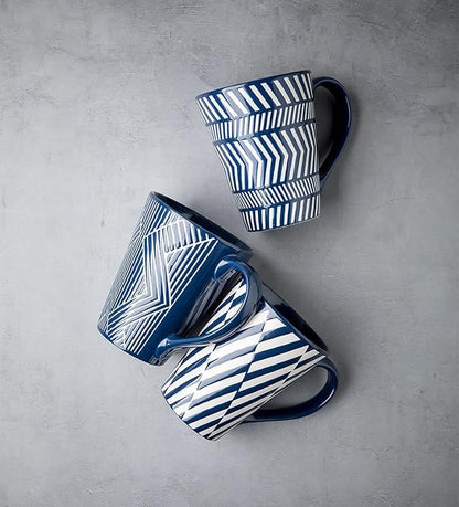 Ceramic Mug 15 Ounce Blue and White Zebra Stripe 3D Embossed Mug, Large Coffee