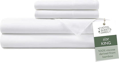 Hotel Sheets Direct 4 Piece Bed Sheet Set King Size, 100% Viscose Derived from Bamboo Sheets Set with 2 Pillowcases, Cooling & Breathable Luxury Bedding, Moisture-Wicking & Silky Soft Texture, White