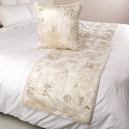 The HomeCentric Ivory Bed Runner Without Pillow Cover, Queen Size 74"x18" Decorative Bed Runner, Ivory Velvet Bed Scarf in Foil Velvet with Sequin - Creative Grudge
