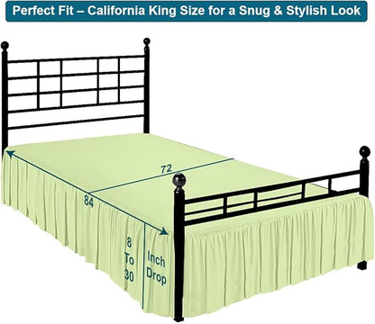 Shreem Linen Ruffled Bed Skirt with Split Corners, Gathered Style, 100% Microfiber, 10-Inch Drop, Dust Ruffle Bedskirt with Platform, Cal-King, Sage