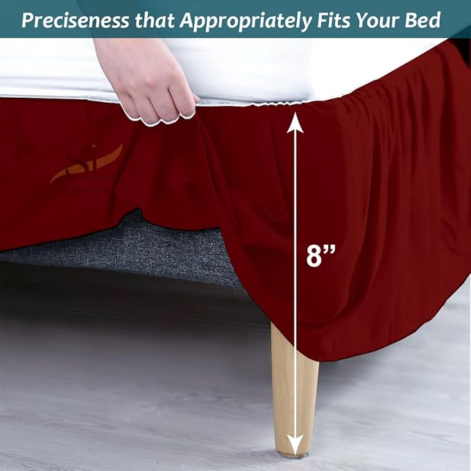 Shreem Linen Ruffled Bed Skirt with Split Corners, Gathered Style, 100% Microfiber, 8-Inch Drop, Dust Ruffle Bedskirt with Platform, Full-XL, Burgundy
