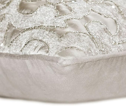 The HomeCentric King/Queen/Twin Silver Luxury Twin 53"x18" Bed Runner Without Pillow Cover, Abstract, Floral, Bead Hand Embroidery Bed Scarf on Jacquard Fabric - Ethereal Silver