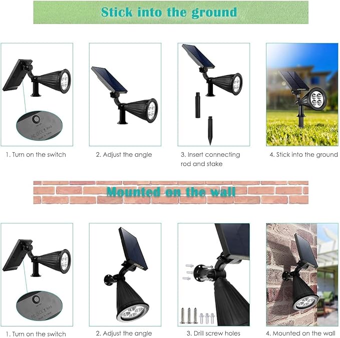 URPOWER Solar Lights Waterproof Solar Lights Outdoor 2-in-1 Adjustable Solar