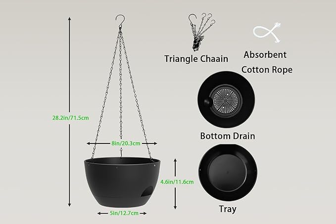 Hanging Planters 3-Pack, 8 Inch Self-Watering Hanging Pots