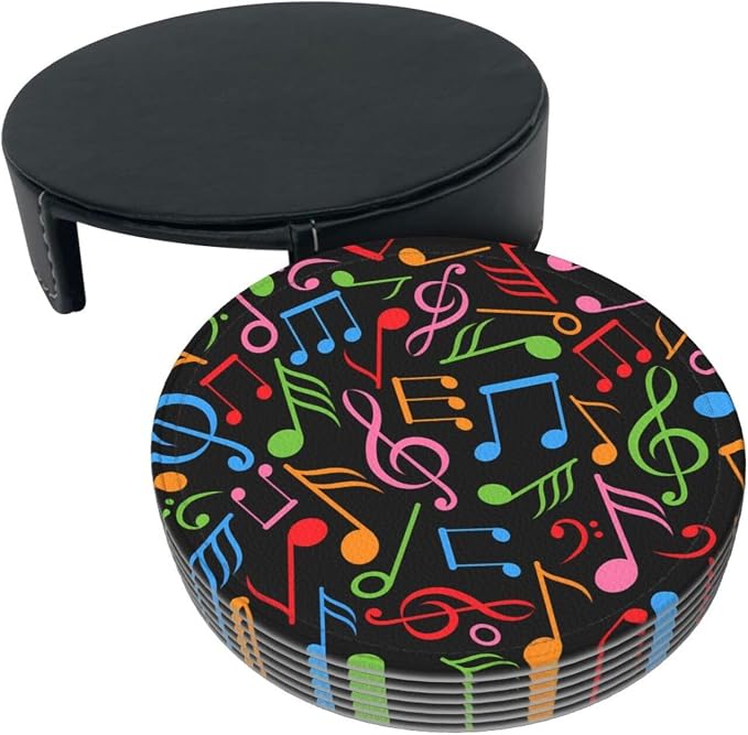 6 Pcs Colorful Music Note Leather Coasters