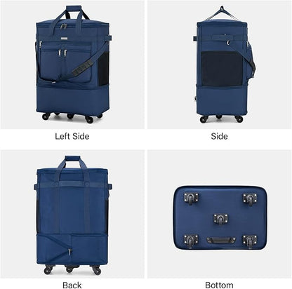 MILADA Expandable Luggage Bags for Travel Foldable Suitcase with Wheels Collapsible Rolling Travel Duffle Bag Lightweight Large Suitcases without Telescoping Handle, Blue