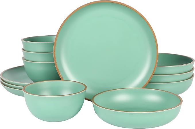 Gibson Home Rockabye 12 Piece Double Bowl Melamine Plastic Dinnerware Set