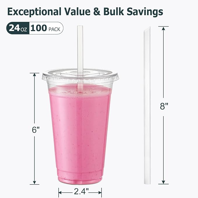 AOZITA 100 Pack - 24 oz Clear Plastic Cups