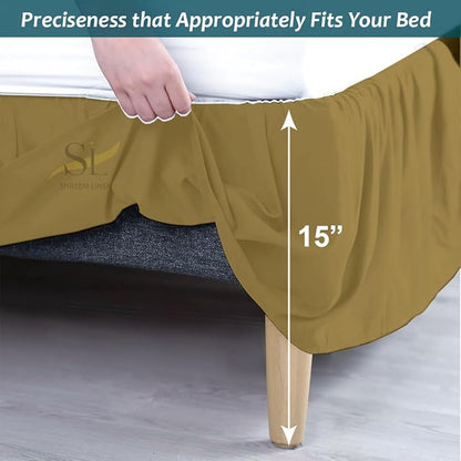 Shreem Linen Ruffled Bed Skirt with Split Corners, Gathered Style, 100% Microfiber, 15-Inch Drop, Dust Ruffle Bedskirt with Platform, Cal-King, Taupe
