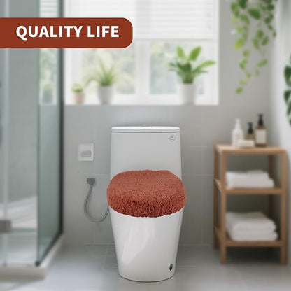 Microfiber Elongated Toilet Seat Cover 19.5"x 15" Machine Washable Solid Toilet Lid Cover Adjustable Rubber Backing Fits Most 18-19.5" L x 14-16" W Elongated Toilet Seat