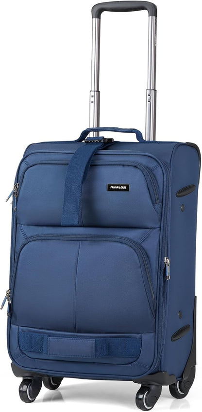 Hanke 20 Inch Softside Expandable Carry On Luggage with Spinner Wheels, Rolling Suitcase Travel Luggage with TSA Approved Luggage,Blue