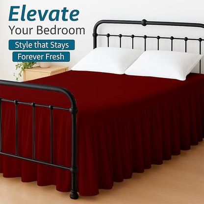Shreem Linen Ruffled Bed Skirt with Split Corners, Gathered Style, 100% Microfiber, 30-Inch Drop, Dust Ruffle Bedskirt with Platform, Full, Burgundy