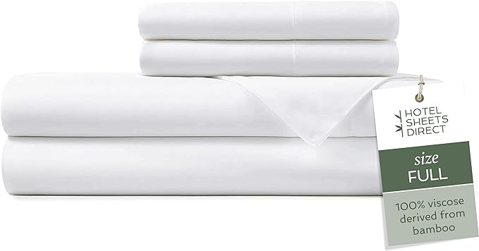 Hotel Sheets Direct 4 Piece Bed Sheet Set Full Size, 100% Viscose Derived from Bamboo Sheets Set with 2 Pillowcases, Cooling & Breathable Luxury Bedding, Moisture-Wicking & Silky Soft Texture, White