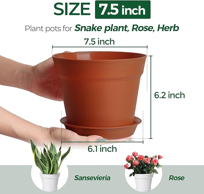 T4U 7.5 Inch Plant Pots 6 Pcs, Flower Pots