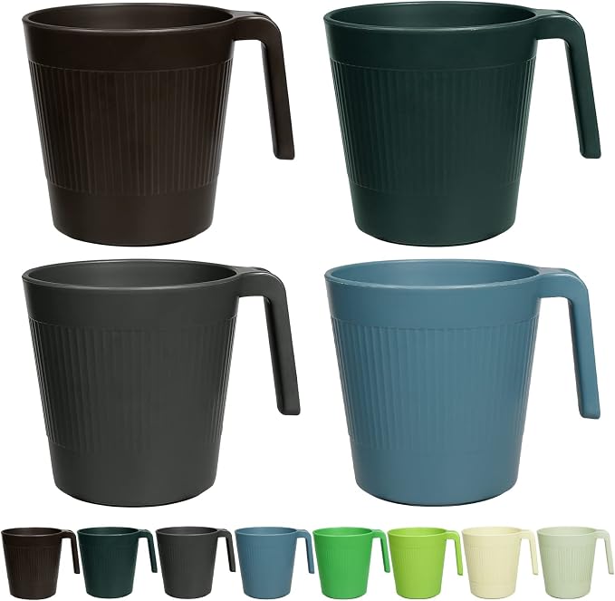 Greentainer Ribbed Drinking Glasses Coffee Mugs Set of 8, Plastic Coffee Cups