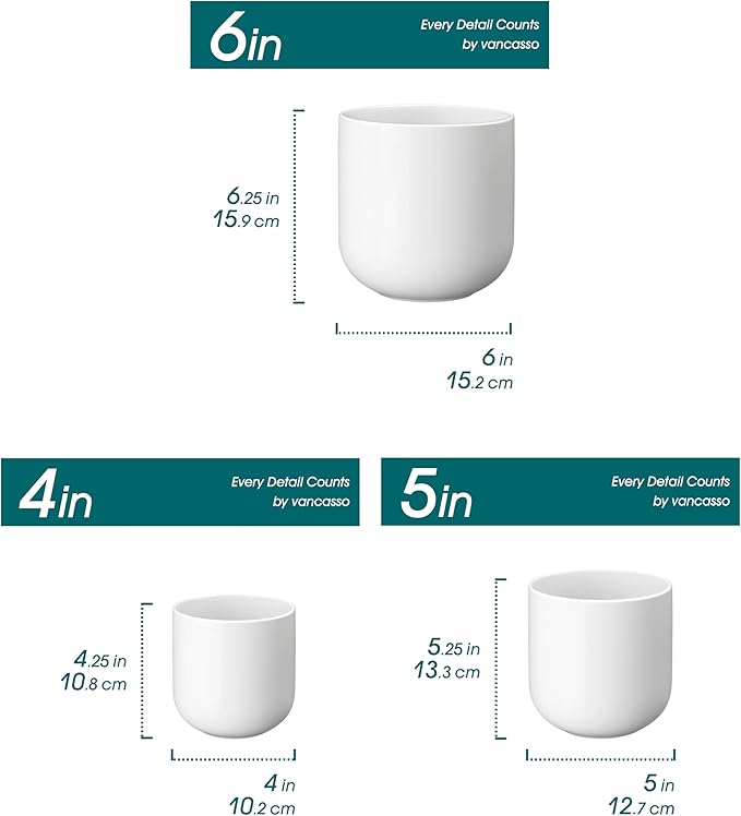 vancasso Ceramic Plant Pots, 4+5+6 inches, Planters