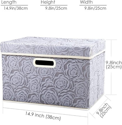 PRANDOM Collapsible Storage Cubes with Lids Fabric Decorative Storage Bins Boxes Organizer Containers Baskets with Cover Handles for Bedroom Closet Living Room 14.9x9.8x9.8 Inch 3 Pack