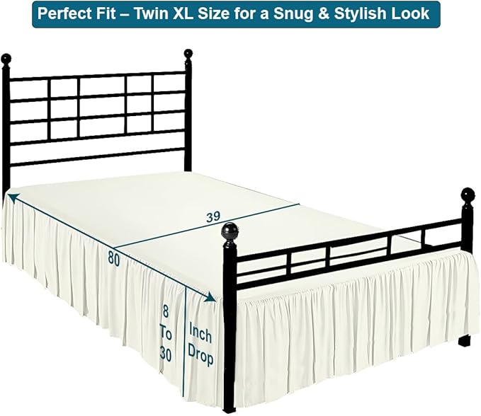 Shreem Linen Ruffled Bed Skirt with Split Corners, Gathered Style, 100% Microfiber, 28-Inch Drop, Dust Ruffle Bedskirt with Platform, Twin-XL, Ivory