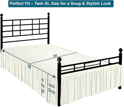 Shreem Linen Ruffled Bed Skirt with Split Corners, Gathered Style, 100% Microfiber, 28-Inch Drop, Dust Ruffle Bedskirt with Platform, Twin-XL, Ivory