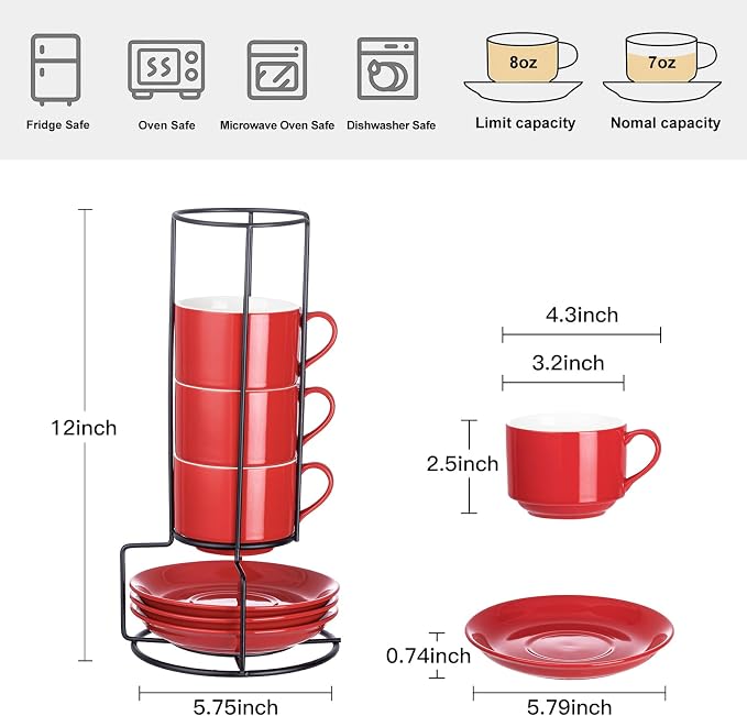 YOLIFE 8oz Porcelain Stackable Cappuccino Cups