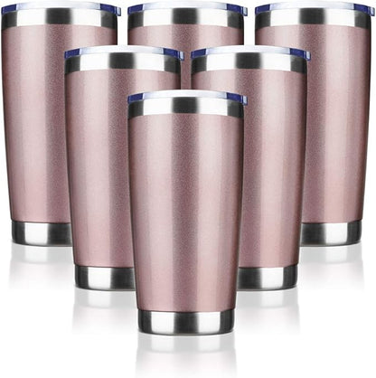 20oz Tumbler Bulk Stainless Steel Vacuum Insulated Tumblers with Lid Double Wall Travel Mug, Powder Coated Coffee Cup, Suitable for Ice Drinks and Hot Beverage (Rose gold 6pack)