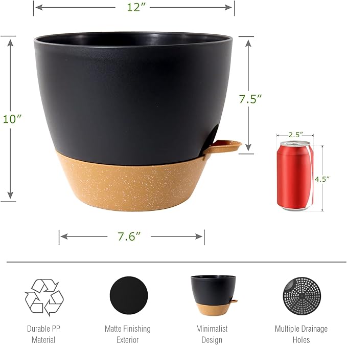 12inch 2Pack Large Self Watering Planters, Plastic Plant Pots