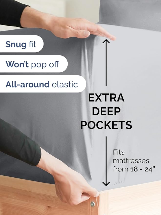 Extra Deep King Fitted Sheet - Hotel Luxury Single Fitted Sheet Only - Easily Fits 18 inch to 24 inch Mattress - Ultra Soft, Wrinkle & Fade Free w/Extra Deep Pockets - Breathable & Comfy - Steel Blue