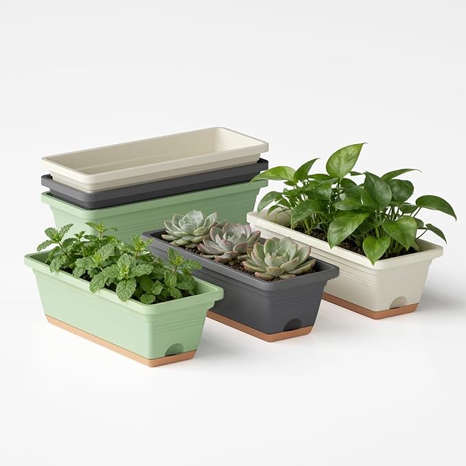 Window Box Planter, 6 Pack Plastic Vegetable Flower Window Planters Boxes 16