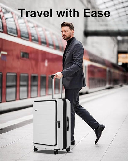 Expandable Checked Luggage, 28 Inch Luggage with Spinner Wheels, Lightweight ABS+PC Hard Shell Large Suitcase with Top Opening, TSA Lock (White, 1PC)