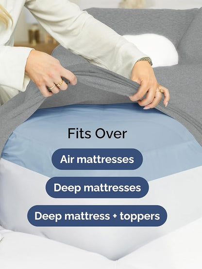 Extra Deep Twin XL Fitted Sheet - Hotel Luxury Single Fitted Sheet Only - Easily Fits 18 inch to 24 inch Mattress - Ultra Soft, Wrinkle Free w/Extra Deep Pockets - Breathable & Comfy - Heathered Grey
