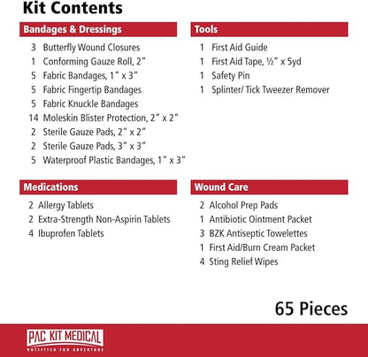 Pac-Kit Trailblazer 1 Outdoor First Aid Kit for Hiking, Camping and Outdoor Travel, 65 Pieces