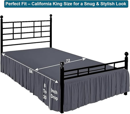 Shreem Linen Ruffled Bed Skirt with Split Corners, Gathered Style, 100% Microfiber, 28-Inch Drop, Dust Ruffle Bedskirt with Platform, Cal-King, Dark Grey