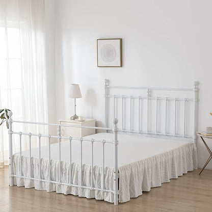 Bed Skirt Full Size Ruffled Bed Skirt with Split Corners, 18 Inch Drop Dust Ruffle Bed Skirts with Platform, Boho Tufted Shabby Chic Full Size Bed Skirts, Ivory