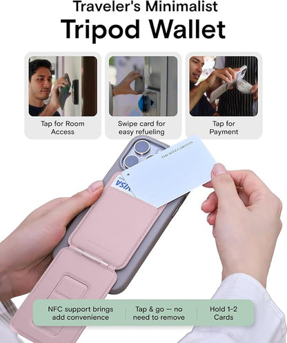 MOFT Phone Tripod Wallet for iPhone, Mulit-Angles, Lightweight & Portable Phone Stand, MOVAS Vegan Leather Magnetic Wallet, Strong Magnets, NFC Card Holder,Travel Essential, Blush (with Card Slot)