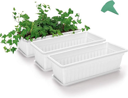 GROWNEER 3 Packs 17 Inches White Flower Window Box Plastic Vegetable Planters