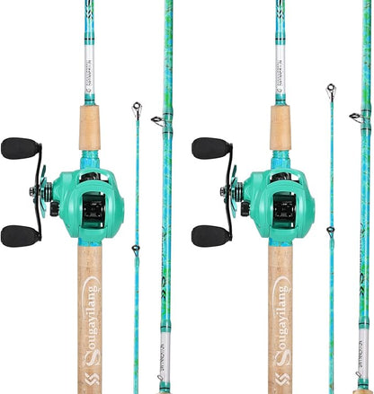 Sougayilang Fishing Rod and Reel Combo, 2-Piece 5-Foot 6-Inch Graphite & Fiberglass Rod, Durable and Strong, Quickset Anti-Reverse Fishing Reel (1Pack/2Pack)