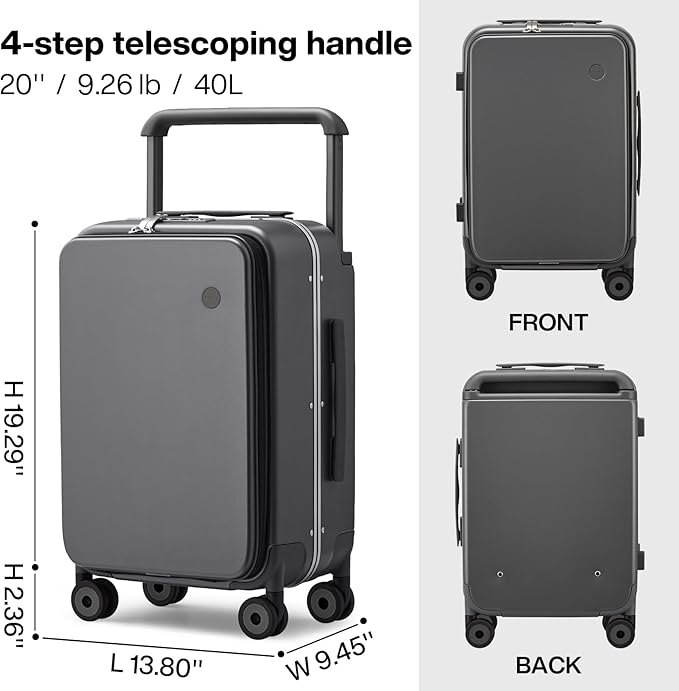 mixi Carry On Luggage Wide Handle Luxury Design Rolling Travel Suitcase PC Hardside with Aluminum Frame Hollow Spinner Wheels, with Cover, 20 inch, Rock Grey