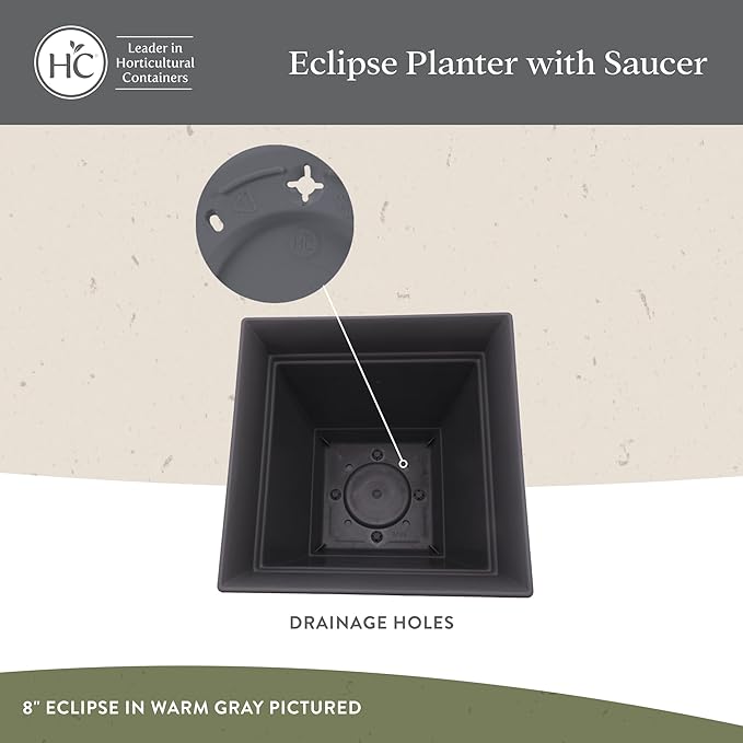 The HC Companies Eclipse Square Plastic Planter w/Attached Saucer