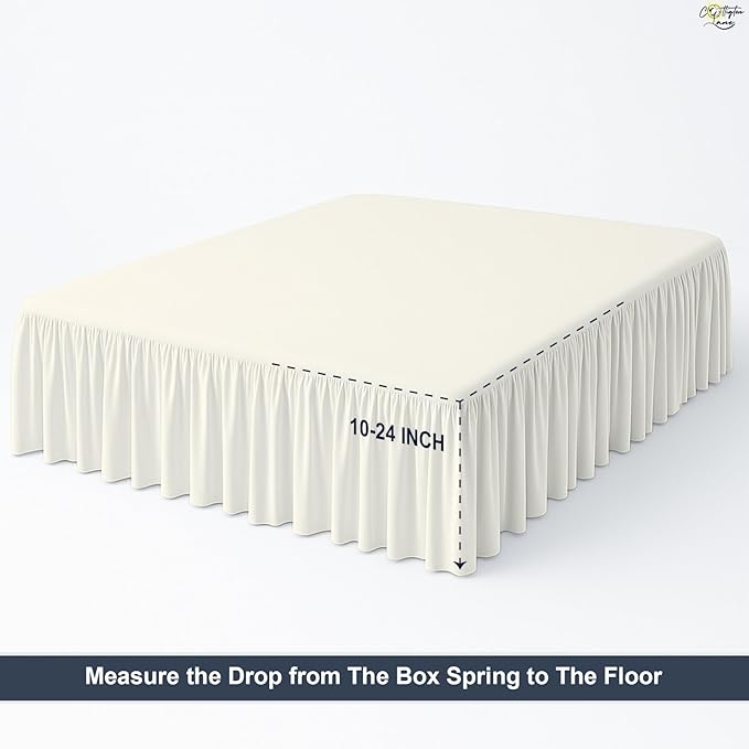 Cottington Lane Ruffled Bed Skirt Twin Size with Split Corner, Brushed Microfiber Hotel Quality Ivory Dust Ruffle, 12 Inch Drop Gathered Bedskirt, Soft and Stylish, Shrinkage and Fade Resistant