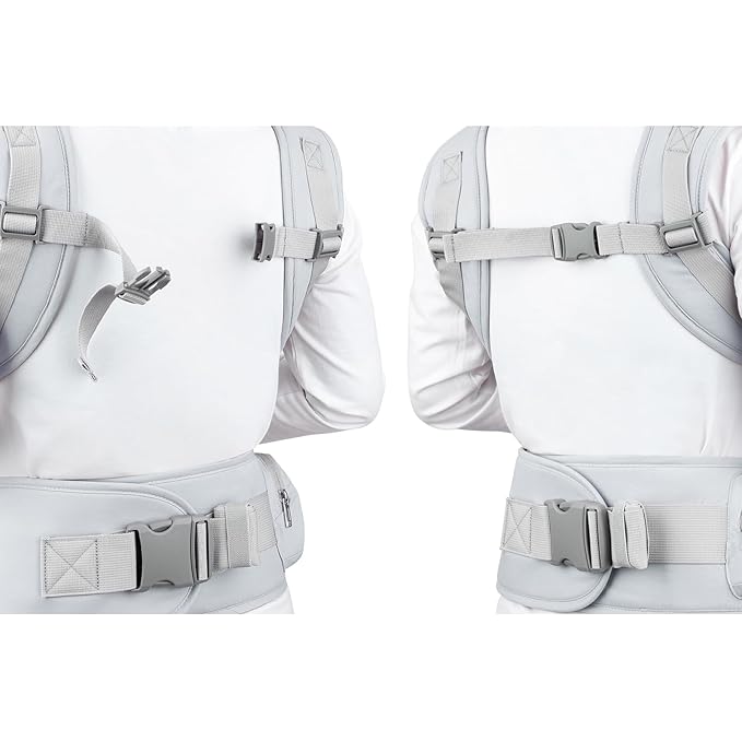 Bebamour Baby Carrier with Hip Seat,All-Position Breathable Mesh Hip Seat & Carrier 0-36Months with Head Hood, 3 PCS Teething Pads, Waist Extender,Storage Bag & Pacifier Case (Grey)