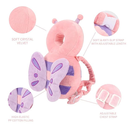 Baby Head Protector Backpack, Toddler Padded Carrier With Elasticated Wear (Pink Butterfly)