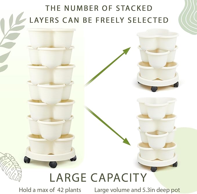 Umigy 2 Set Ivory 2 Set of 7 Tier Stackable Vertical Planters
