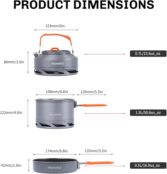 Fire-Maple Feast 4 Piece Camping Cookware Cookware Cookware Kit Outdoor Cookware Set with Pots, Kettle, Saucepans and Spatula for Hiking Fishing Picnic
