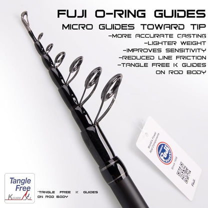 RIFT Venture Telescopic Fishing Rods, Rubber Grips, Fuji Guides, Carbon Fiber Rod, Durable Solid Carbon Tip, Floating Guides, Spinning Casting Travel Rod