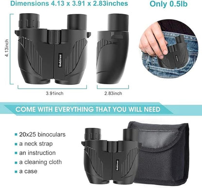 20x25 Binoculars for Adults and Kids, High Power Easy Focus Compact Binoculars with Low Light Vision for Bird Watching and Travel