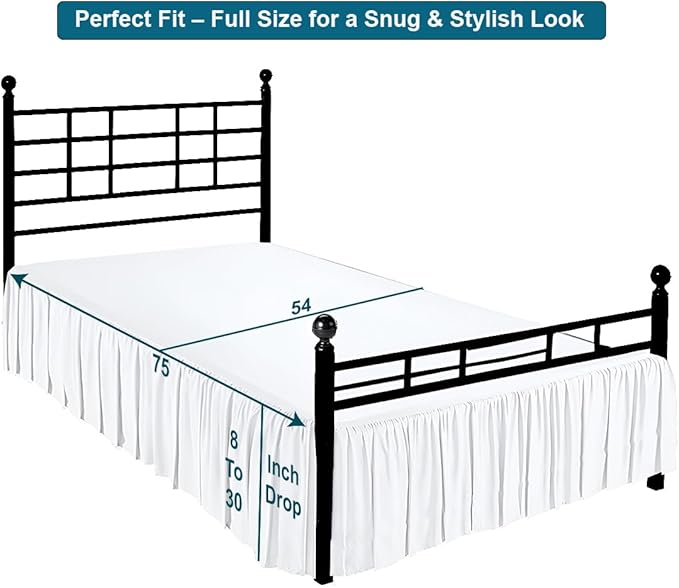 Shreem Linen Ruffled Bed Skirt with Split Corners, Gathered Style, 100% Microfiber, 15-Inch Drop, Dust Ruffle Bedskirt with Platform, Full-XL, White